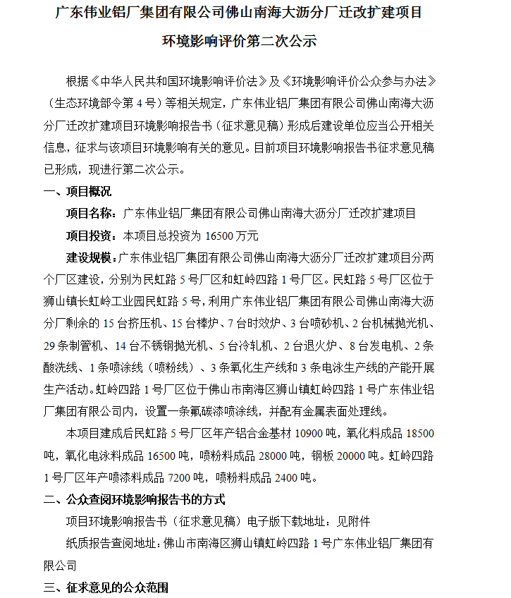 F6福鹿会佛山南海大沥分厂迁改扩建项目 情形影响评价第二次公示